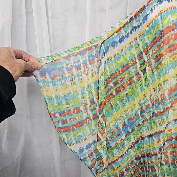 Signature Collection Green Blue Tie Dye Cape Blouse Boho Colorful Festival L - Picture 4 of 12